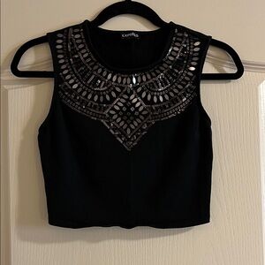 Express Black Cropped Tank with Mirror Embellished Yoke
